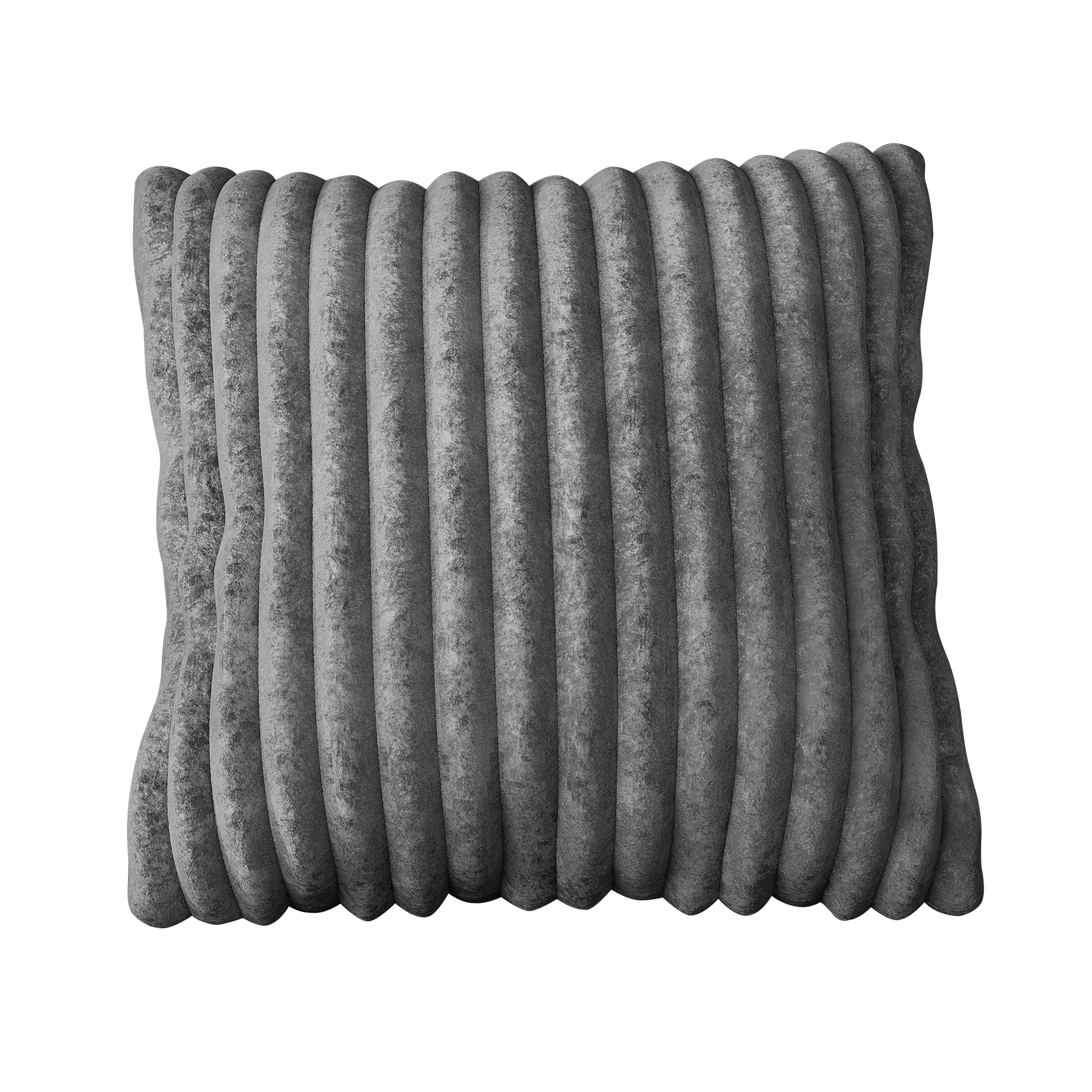 Home Design Laconia 18"x18" Square Velvet Pillow Covers, Set of 4, Soft Fluffy Striped Design for Sofa, Bedroom, or Living Room, Gray