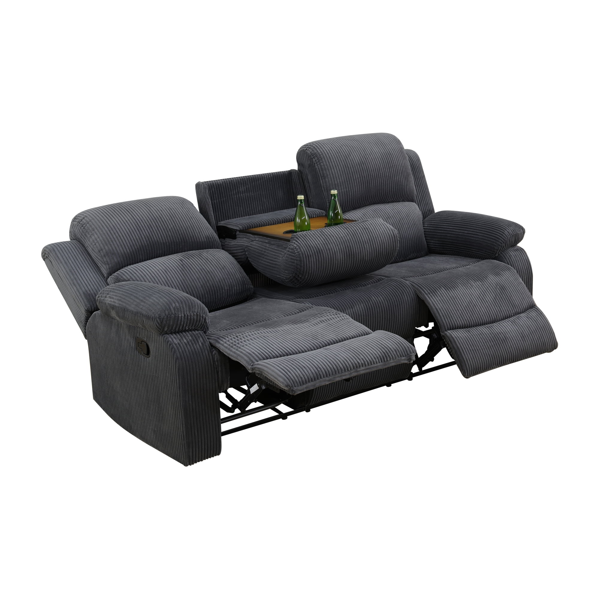 Semi PU and PVC 3-Seat Sofa - Modern Sofa with Intelligent Functions, Storage Bucket, and Reversible Coffee Table for Living Room