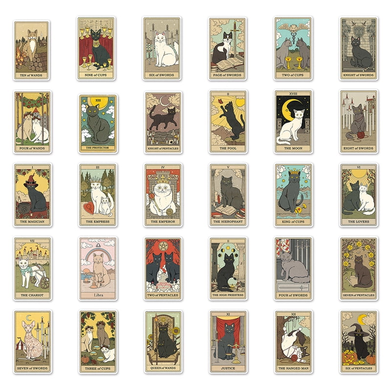 10/30/78PCS Vintage Classic Cat Style Tarot Stickers Funny Decoration Decals Toy Gift PVC DIY Laptop Suitcase Guitar Skateboard