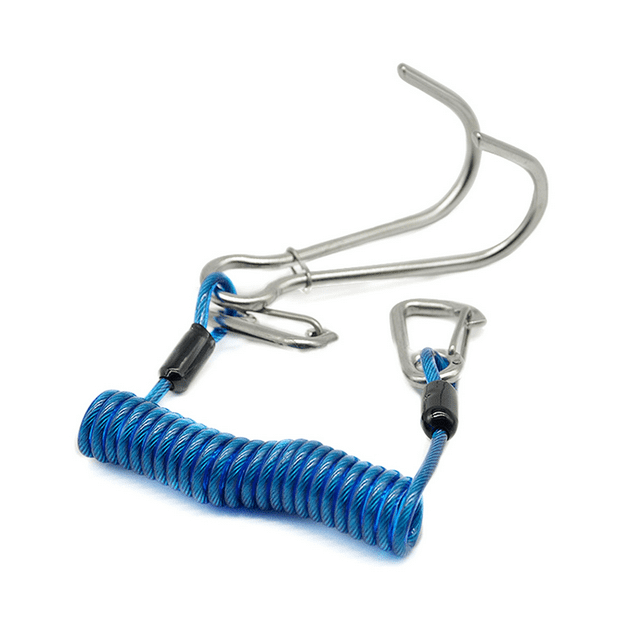 Double Head Dive Reef Rafting Hook Stainless Steel Reef Hook Spiral Coil Spring Cord Dive Safety Accessory - Blue