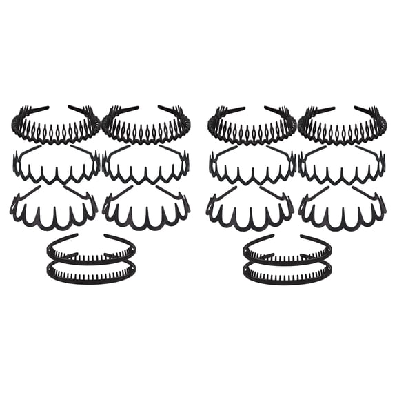 16 PCS Plastic Headbands for Women with Teeth, Non Slip Zig Zag Headbands for Women Men, Matte Black