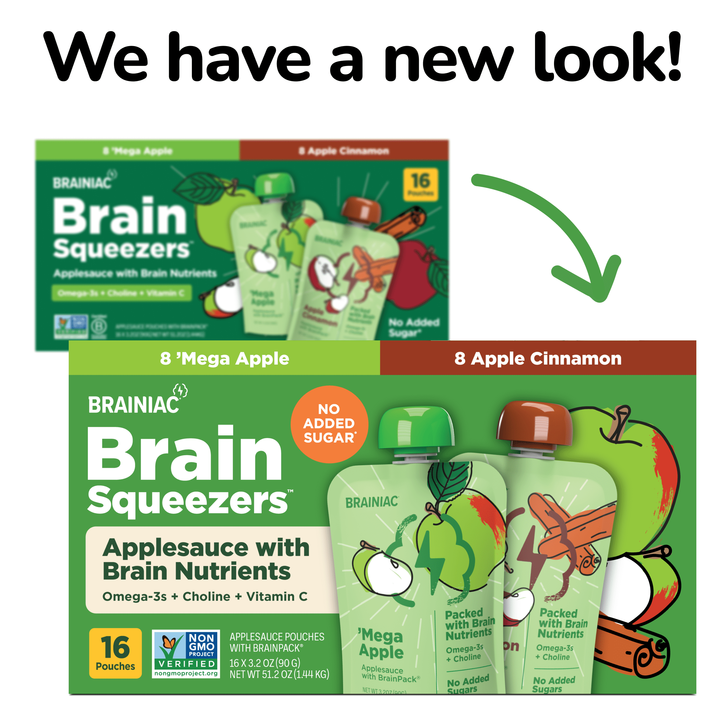(2 pack) Brainiac Brain Squeezers 16ct APL, CIN Variety Pack Applesauce