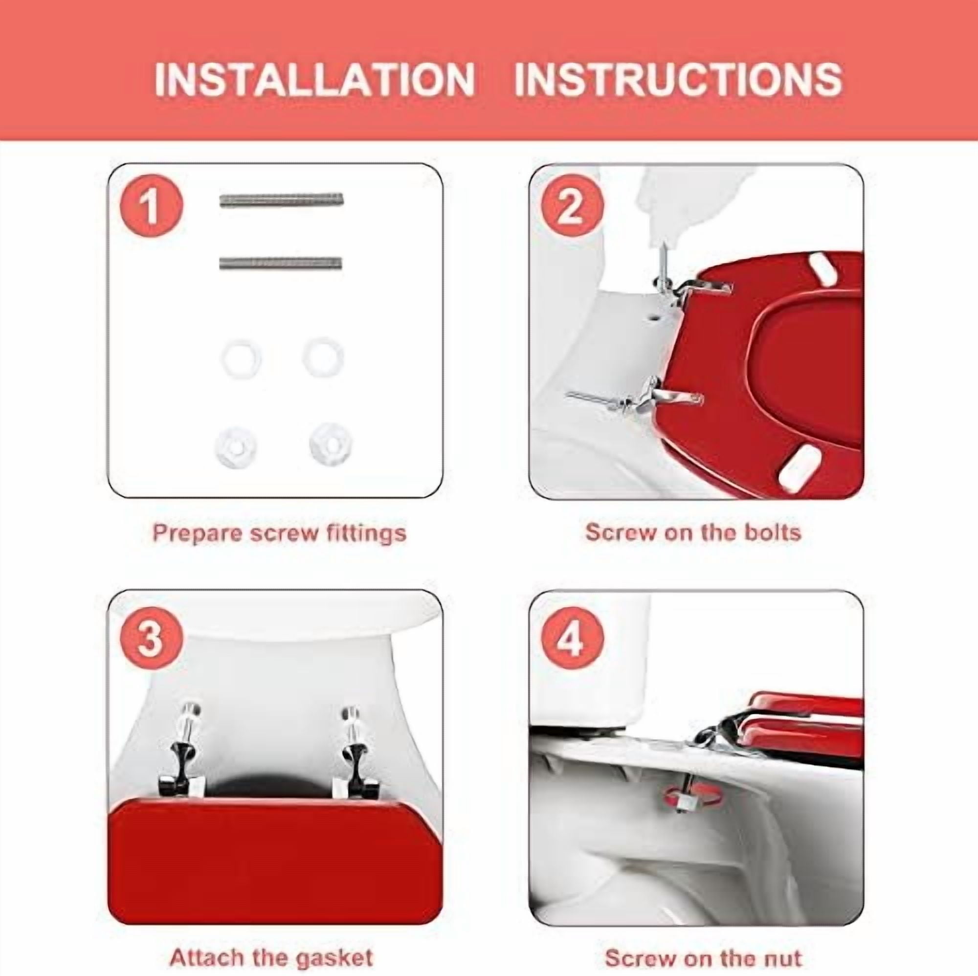 Red Round Toilet Seat Natural Wood Toilet Seat with Zinc Alloy Hinges, Easy to Install also Easy to Clean, Scratch Resistant Toilet Seat by  (Round, Red)