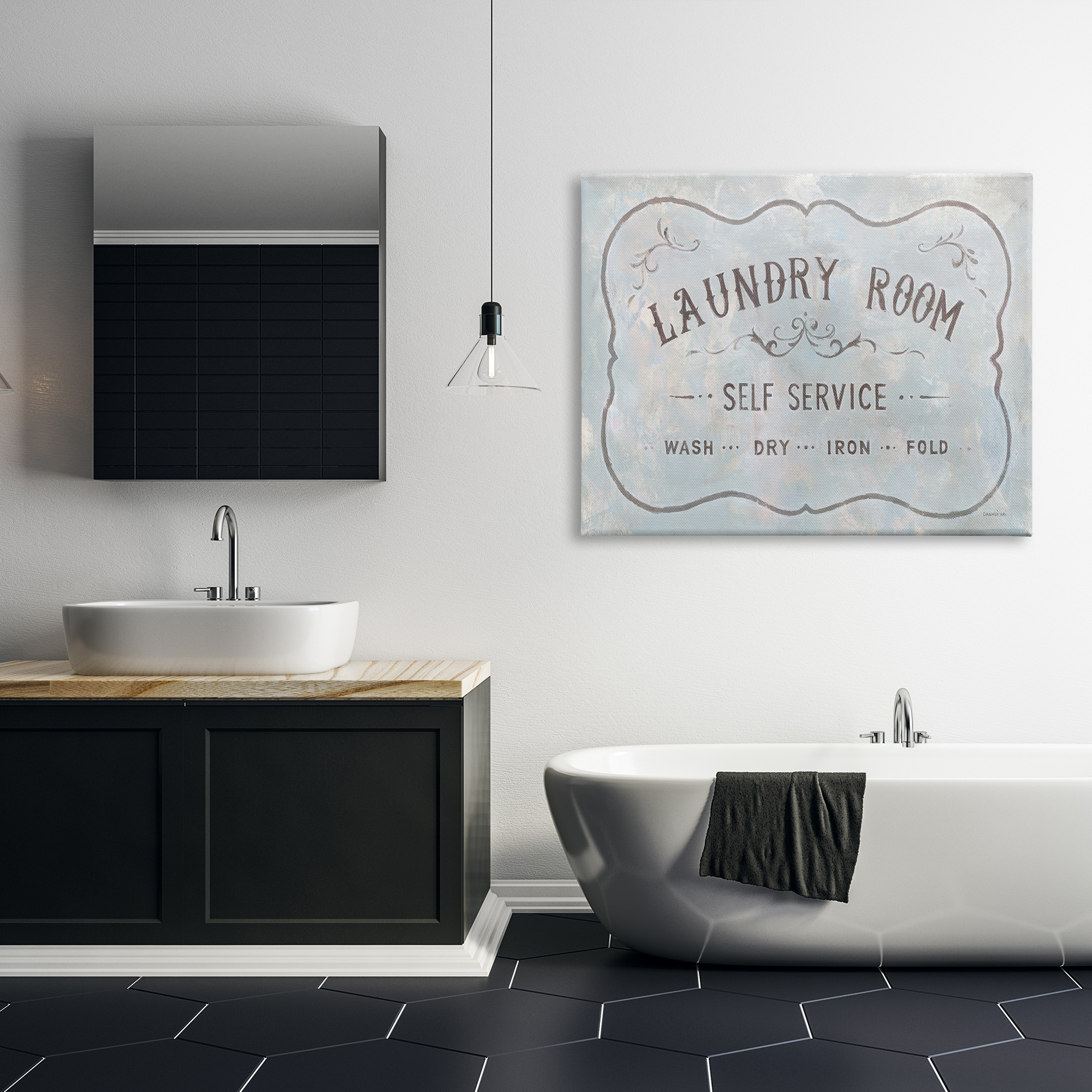 Stupell Industries Vintage Parisian Laundry Room Sign Self Service Grey, 48 x 36, Design by Danhui Nai
