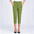 thumbnail image 2 of Plus Size Capri Pants For Womens Liweisiy Elastic High Waisted Slim Fit Stretchy Trousers Casual Oversized Pants Army Green 2XL, 2 of 6