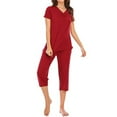 thumbnail image 2 of Ensemble de Nuit pour Femme, Haut à Col en V et Pantalon, Pyjama en Modal, Rouge, TG, 2 of 7