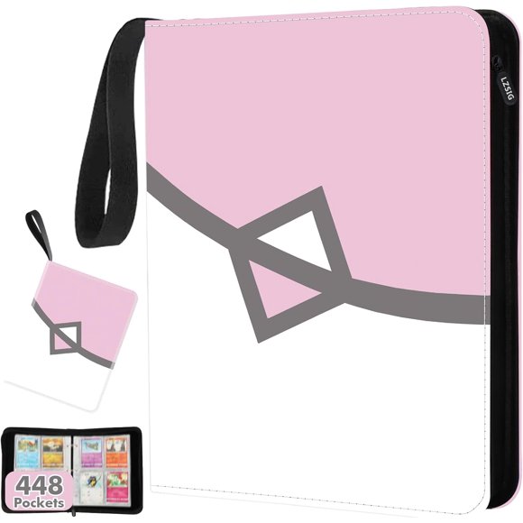 MISSUNNY Card Binder 4-Pockets, 448 Cards Holder with 56 Removable Sleeves, 3-Ring Zipper Sports Book Compatible with TCG, MTG and Game Cards, Trading Card Collector Album, Gifts for Boys and Girls