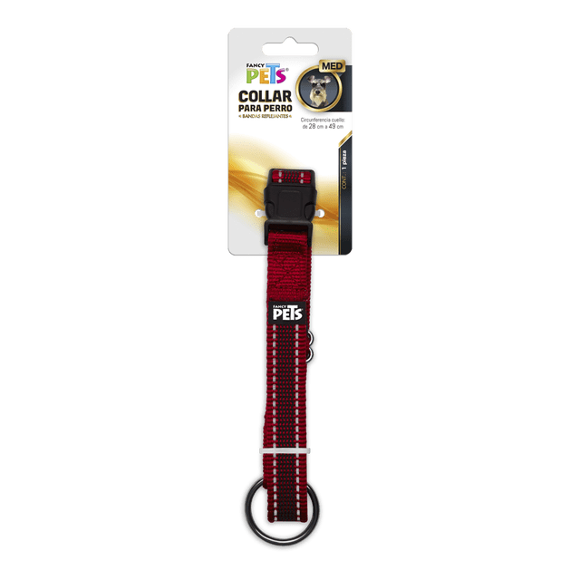 COLLAR MED C/ULTRA GRIP Y BANDAS REFLEJANTES ROJO Fancy Pets MED