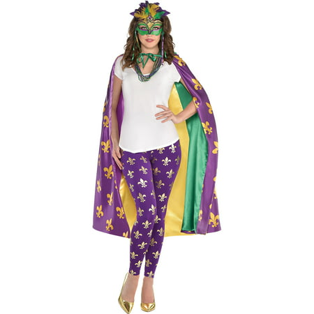 Amscan Fleur-de-Lis Mardi Gras Cape for Adults, Costume Accessories, Purple and Gold, One