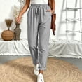 thumbnail image 2 of JULMCOMO Pants for Women Striped Drawstring Elastic Waist Relaxed Fit Casual Trousers Rolled Cuff Ankle Daily Comfy Pants with Pockets Gray 2XL, 2 of 6