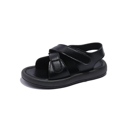 

UKAP Girls Boys Beach Shoes Casual Flat Sandals Ankle Strap Summer Sandal Solid Color Open Toe Children Magic Tape Non-slip Black 12.5C