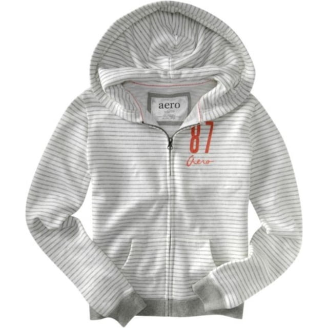 Aeropostale - Sudadera con capucha para mujer con cremallera Aero 87, gris, grande