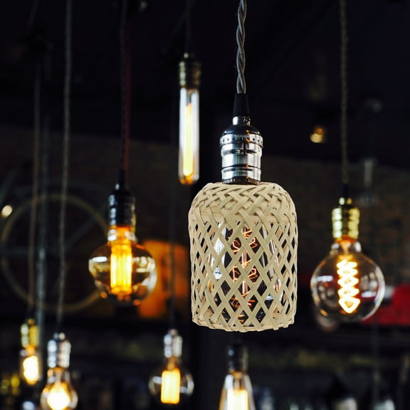 SOPOTUTU Rustic Dark Brown Woven Lamp Shade for Hanging Pendant Light, Vintage Style Home Decor Lighting Accessory