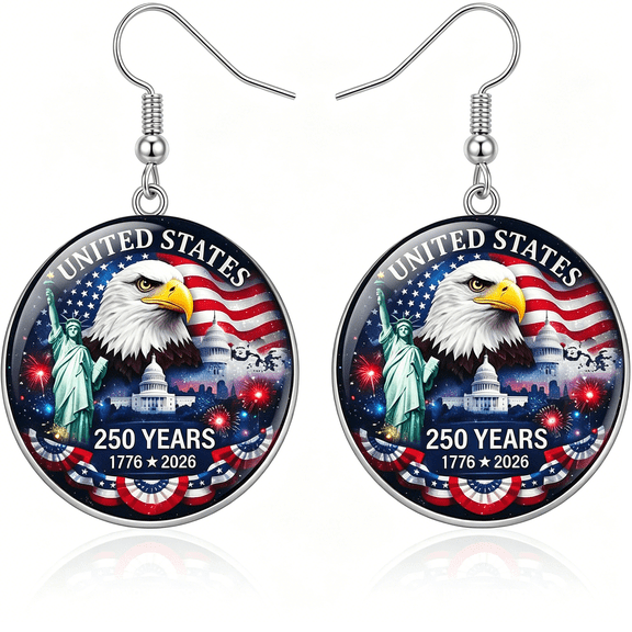 DESIGNICE 250Th Anniversary Dangle Earrings Set,Patriotic Design Jewelry,Patriotic Earrings for Women
