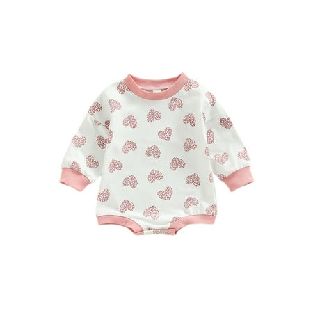 

Niuer Newborn Bodysuit Heart Print Jumpsuit One Piece Overall Casual Romper Buttons Pink 70cm