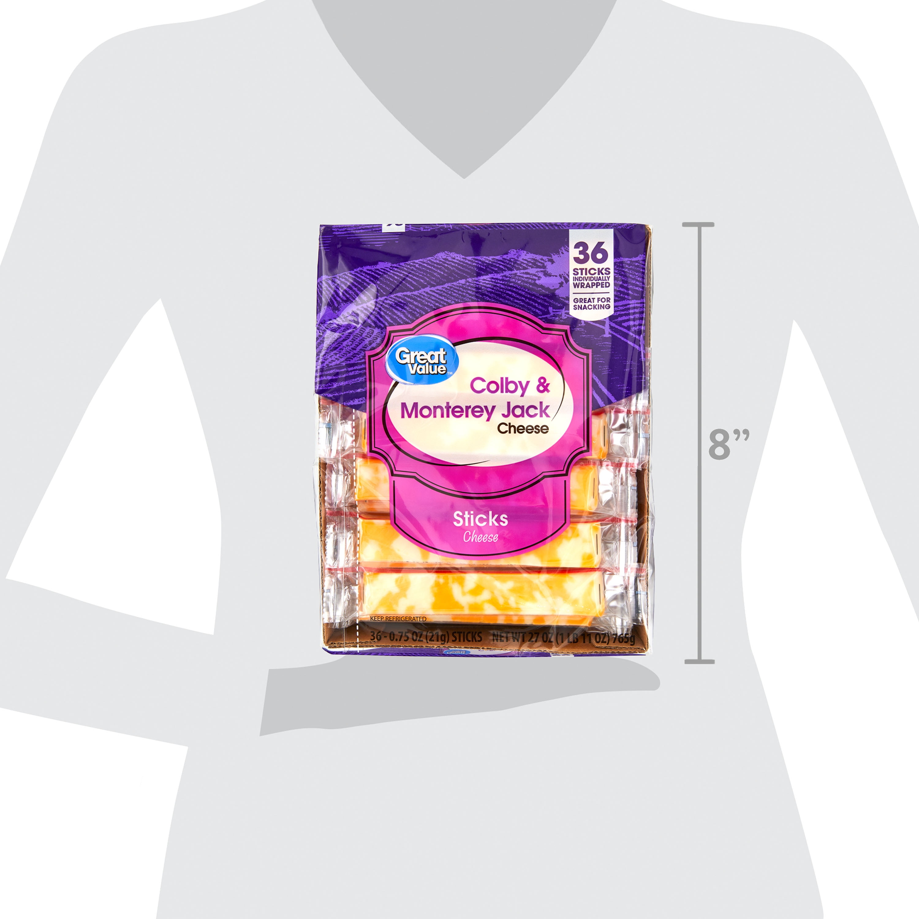 Great Value Colby & Monterey Jack Cheese Snack, 27 oz Bag, 36 Cheese Sticks