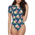 thumbnail image 2 of Goofa Popcorn With Glasses Printed Women Rash Guard Short Sleeve,Tummy control Swimsuit Surfing Swimsuit Bathing Suit One Piece Swimsuit UPF 50-Medium, 2 of 9