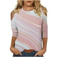 thumbnail image 2 of Teissuly Women's Fashion Printed T-shirt 3/4 Sleeves Blouse Round Neck Casual Tops, 2 of 5