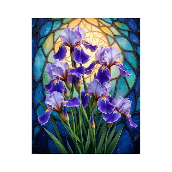 Paint by Numbers Kit for Adults, Irises Stained Glass Background Paint by Numbers, Easy Paint by Numbers Kit for Adults Beginner, DIY Adult Paint by Number Kits on Canvas, Home Decor