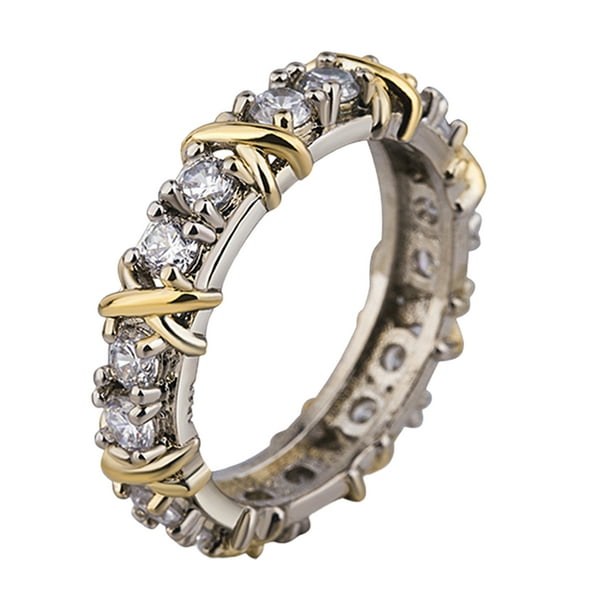 Exquisite Dual Color X Ring Platinum Plated Rhinestone Women Jewelry Accessories
