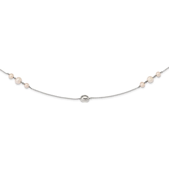 Sterling Silver Polished Bead & Freshwater Cultured Pearl Necklace (36 X 9) Made In China qg5316-36