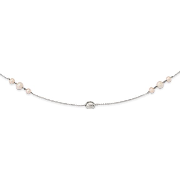 Sterling Silver Polished Bead & Freshwater Cultured Pearl Necklace (36 X 9) Made In China qg5316-36