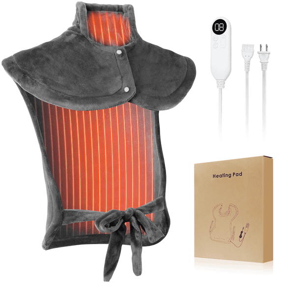 Ninonly Heating Blanket for Neck and Shoulders, 3 Timers Auto-Off Wearable Electric Heated Shawl with 9 Heat Levels for Back Pain Relief 24"x34", Gray Weighted Heated Shawl for Women Men Mom Dad