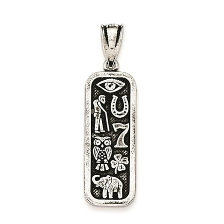 925 Sterling Silver Antiqued Good Luck Icon Tag Polished Charm Pendant