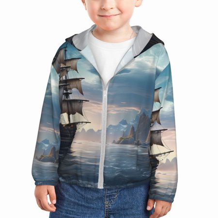

Lukts Moonlit Sea Sailboat Print Children s Long-Sleeved Sun Protection Clothing Hooded Sweatshirts for Boys and Girls Outdoor Sports-2 Years