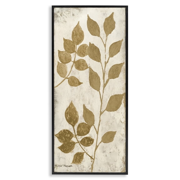 Stupell Industries Glam Natural Leaves Overlap Black Framed Giclee Art, 10 x 24, by Michael Marcon