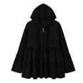 thumbnail image 5 of Floleo Women's Hooded Zip Up Tiered Ruffle Babydoll Top Long Bell Sleeve Casual Textured Knit Cardigan Jacket with Two Deep Side Pockets Outerwear Jackets, 5 of 8