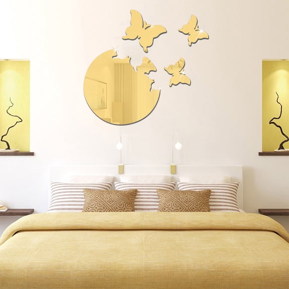 Xecvkr Wall Mirror Sticker SelfAdhesive Acrylic Background Decorative Mural Art Removable Reflective Home Living Room Vase Plants Wall 4Pack Gold