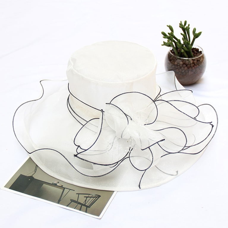 Vintage Wide Brim White Sun Derby Hat Outfmvch Kentucky Derby Hats for Women Wide Brim Sun Hat  main image 2