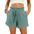thumbnail image 2 of Dpytoraw Women's Fashion Spring And Summer Solid Color High Waist Pocket Loose Wide Leg Beach Shorts Green, 2 of 5