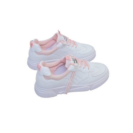 

Woobling Ladies Casual Shoe Non-Slip Skate Shoes Lace Up Sneakers Walking Fashion Sneaker Lightweight Flats Comfort Round Toe White Pink 7