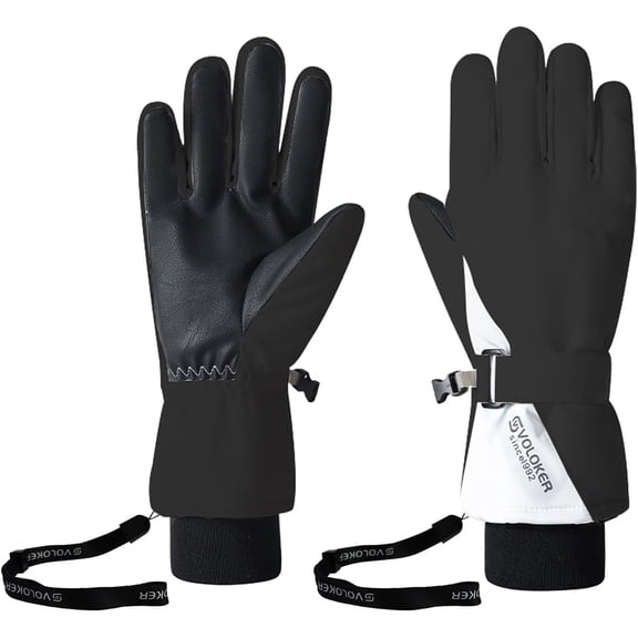 Ski Gloves for Men Women, Waterproof Touch Screen Gloves with Anti-Loss Buckle Lanyard and Wrist Strap