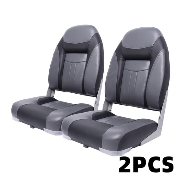 VANCUS 2 Seat High Back Boat Foldaway Captain Seat Folding Yacht Chair with Sponge Padding Black & Dark Grey