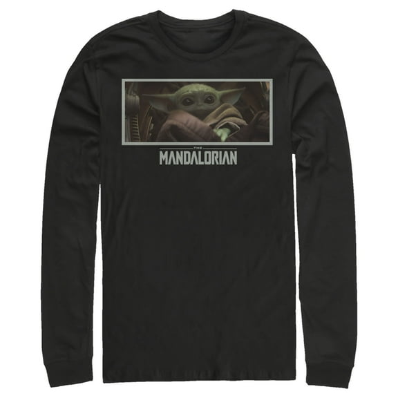 Men's Star Wars: The Mandalorian The Child Letterbox Long Sleeve Shirt Black Large
