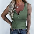 thumbnail image 2 of Women's Sleeveless Henley Tank Tops Ribbed V Neck Button Down T Shirts Summer Slim Fit Tee Tops Fitted Casual Basic Tank Tops Trendy Soft Stretch Summer Sleeveless Basic Cami Top Green Xxl, 2 of 4