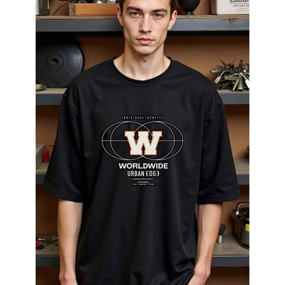 Greenink natee Urban Edge Worldwide Oversized Black T-shirt, man's T-Shirt,100% Cotton Fabric,Crew Neck,Short Sleeve,Regular Fit,All-Season Casual Wear,180gsm-Ideal for All Saints'