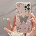thumbnail image 4 of Pink Butterfly Phone Case Compatible with iPhone 11 Case, Cute Kpop Phone Case, Pink Gradient Mirror Butterfly Phone Cover for Women Girls, 4 of 12