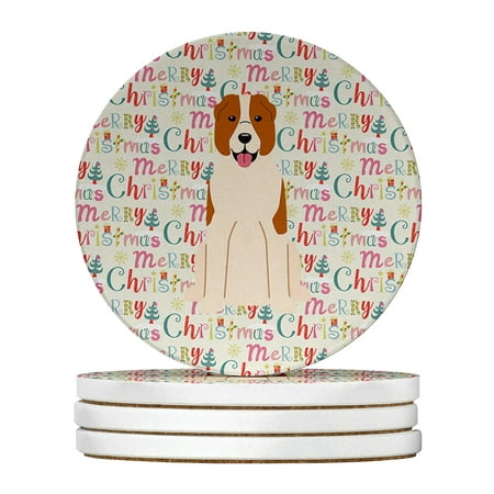 

Merry Christmas Central Asian Shepherd Dog Large Sandstone Coasters Pack of 4 4 in x 4 in