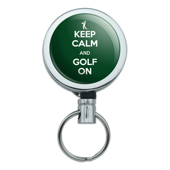 Keep Calm And Golf On Golfer Symbol Retractable Belt Clip Badge Key Holder