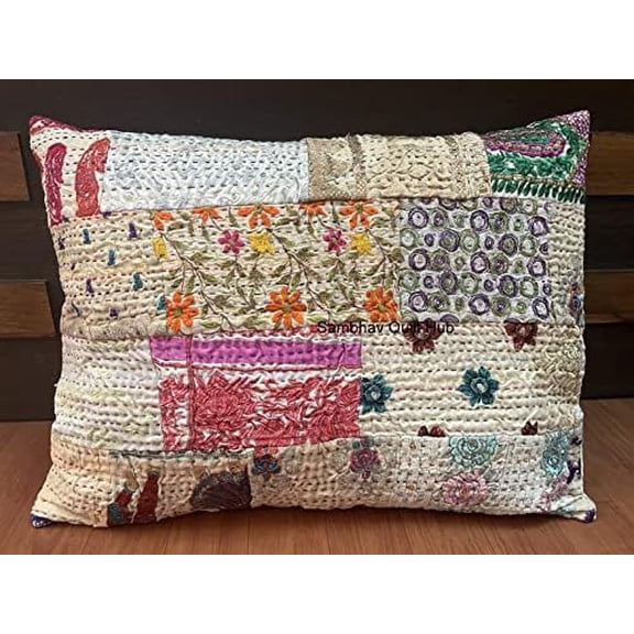 Patchwork Embroidery Quilting Kantha Pillow,Throw Pillow Covers, Farmhouse Pillow Covers, Cotton Pillow Cover, Indian Pillow Covers, Decorative Kantha Pillow Cover pcs set