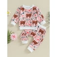 thumbnail image 2 of Wassery Western Baby Boy Girl Clothes Cow Flower Print Sweatshirt Pullover Top Jogger Pants 2Pcs Toddler Boy Cowboy Fall  Outfits 3M-3T, 2 of 8
