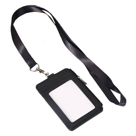 Holder Name Tag Protector Cover Practical ID Badge Holder Hanging Storage Pocket (Black)