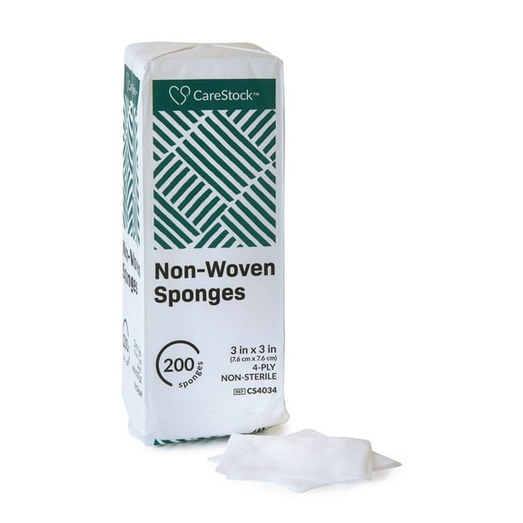 CareStock Gauze Sponge - Highly Absorbent, Medical-Grade Cotton Wound Dressing, First-Aid Essential - Non-Sterile 4-Ply Square, 3 x 3 in., 200 per Pack, 20 Packs, 4000 Total
