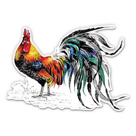 Colorful Rooster - 3" Vinyl Sticker - For Car Laptop Water Bottle Phone - Waterproof Decal