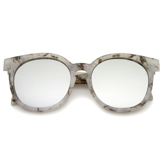 sunglassLA - Oversized Marble Print Colored Mirror Lens Horn Rimmed Sunglasses - 55mm