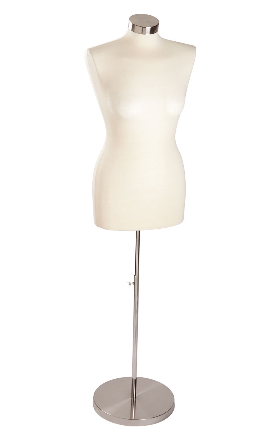 Adult Female Dress Form Mannequin Off White Pinnable Torso with Round Metal Base 